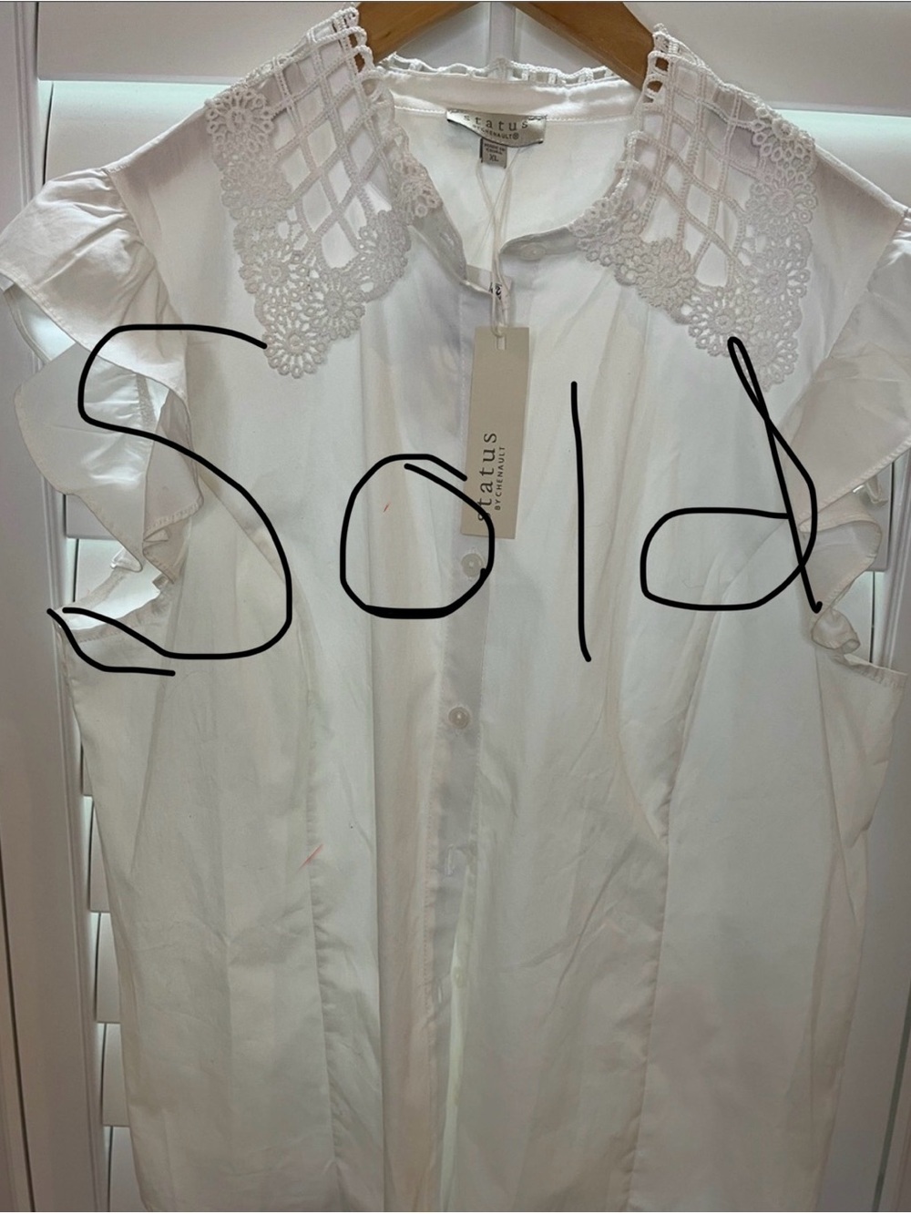 Chenault White Lace Collar Button-Front Blouse XL